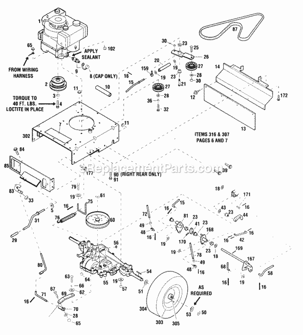 Drive Assembly Diagram and Parts List for 833E 12AE750-100 Cub Cadet Lawn Mower